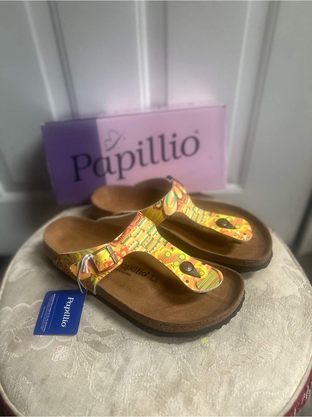 43-US M10 Papillio  Gizeh Pap African Wax Gold Multi-Pattern Sandals Birkenstock